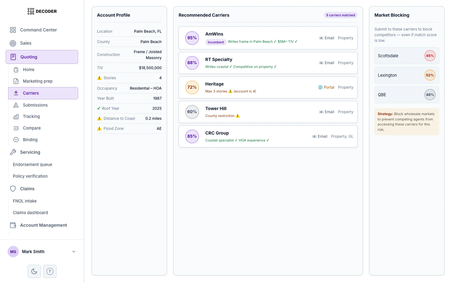 Decoder claims tracking pipeline
