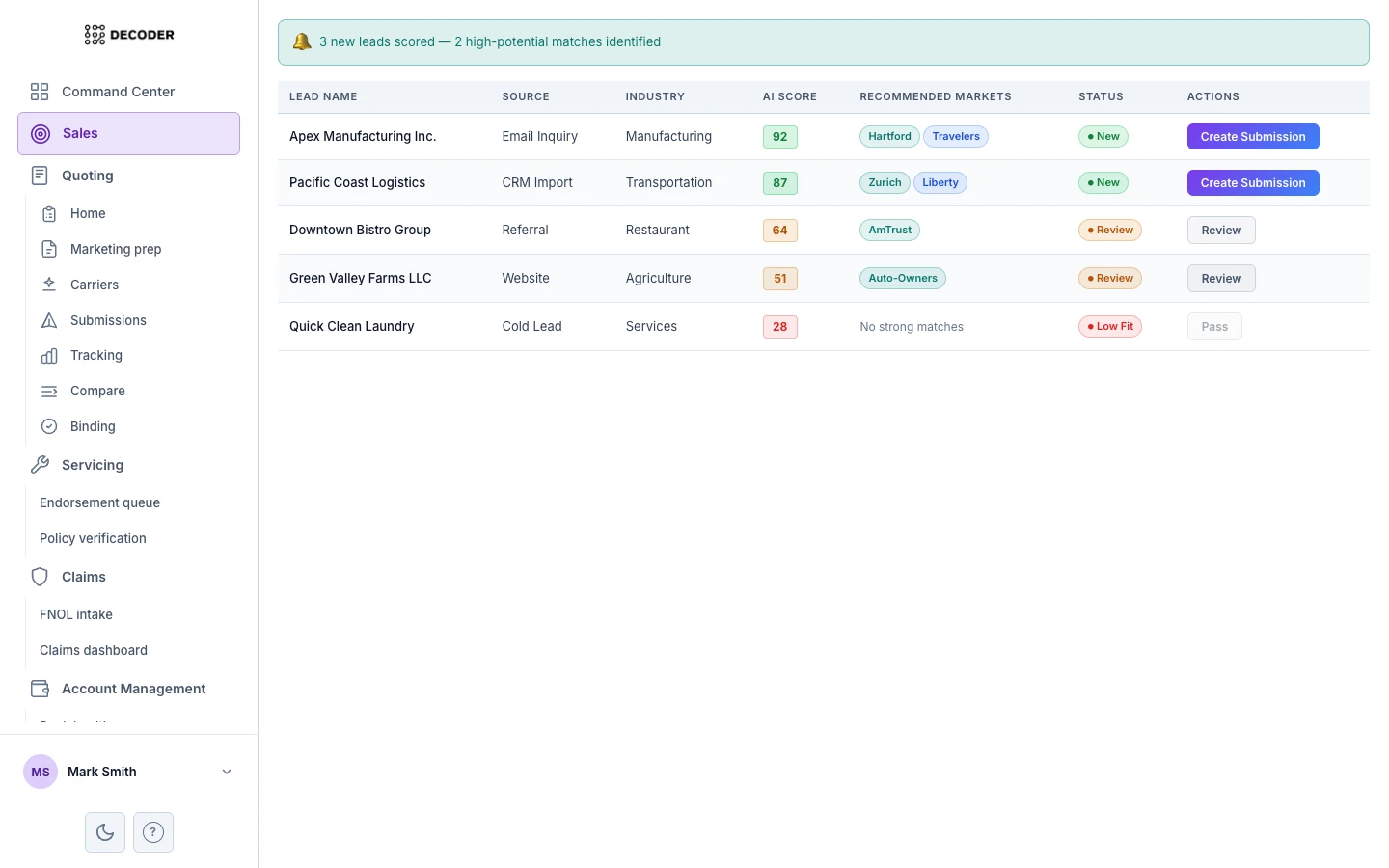 Decoder workflow automation — AI-powered quoting and renewal preparation